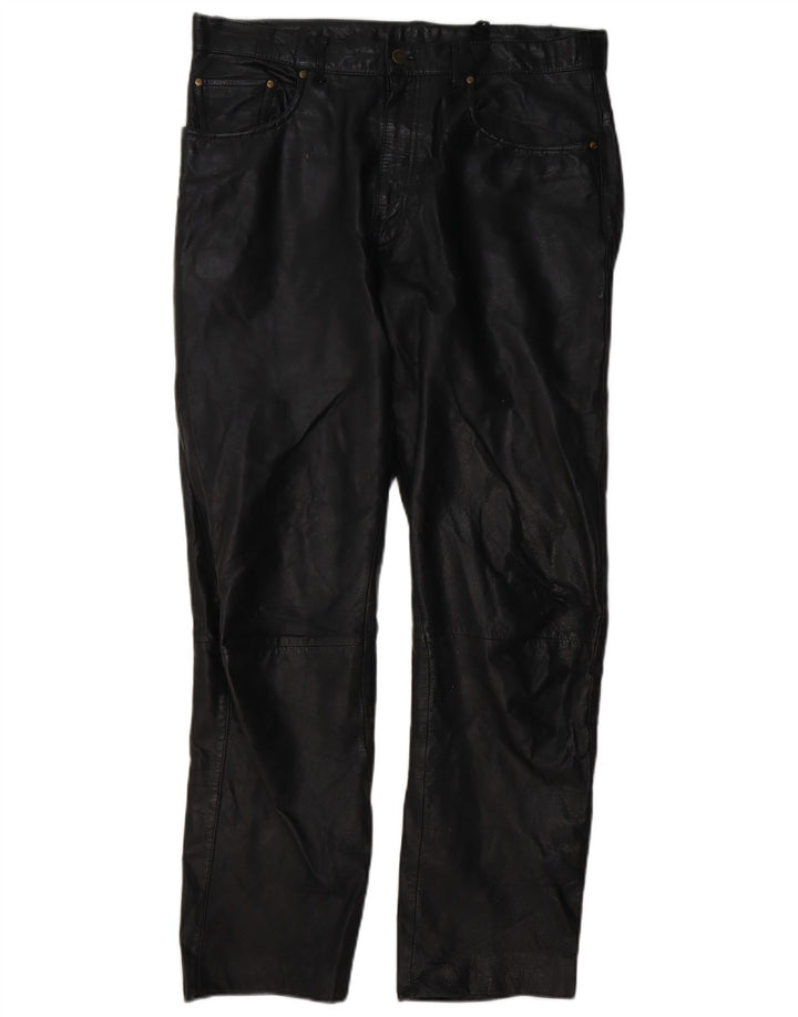 Pantaloni dritti in pelle da uomo vintage W34 L30 in pelle nera