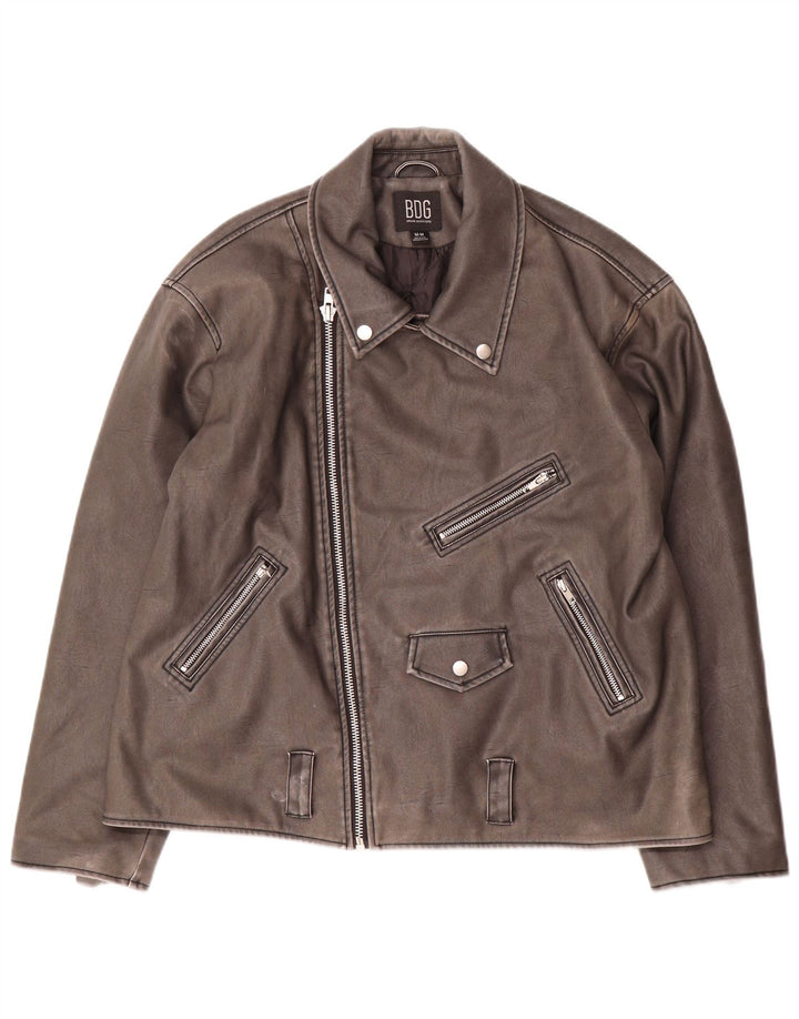URBAN OUTFITTERS Giacca da motociclista da uomo in ecopelle UK 38 Grigio medio