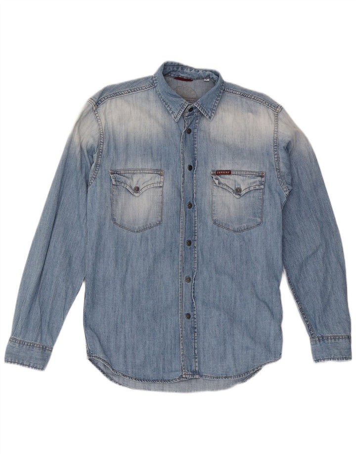 Camicia in denim da uomo Carrera piccola in cotone blu