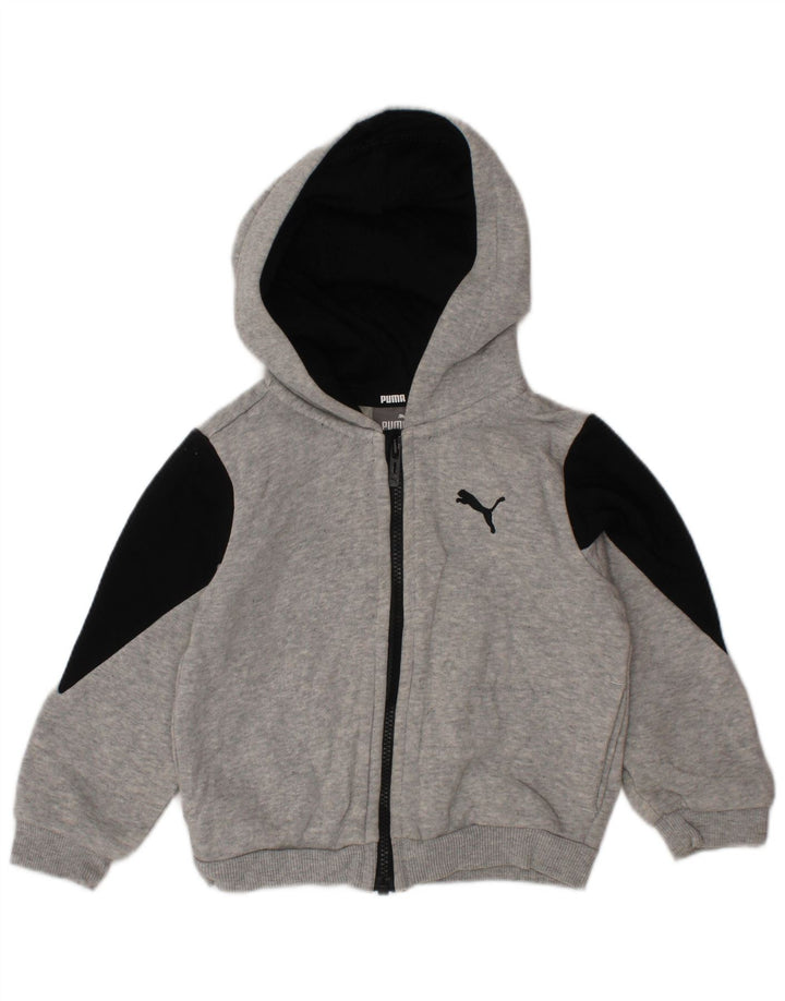 Felpa con cappuccio e zip PUMA da bambino, 9-12 mesi, in cotone color block grigio