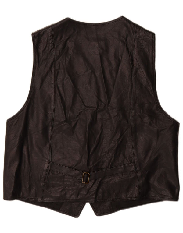 Vintage Mens Leather Waistcoat Large Black Leather