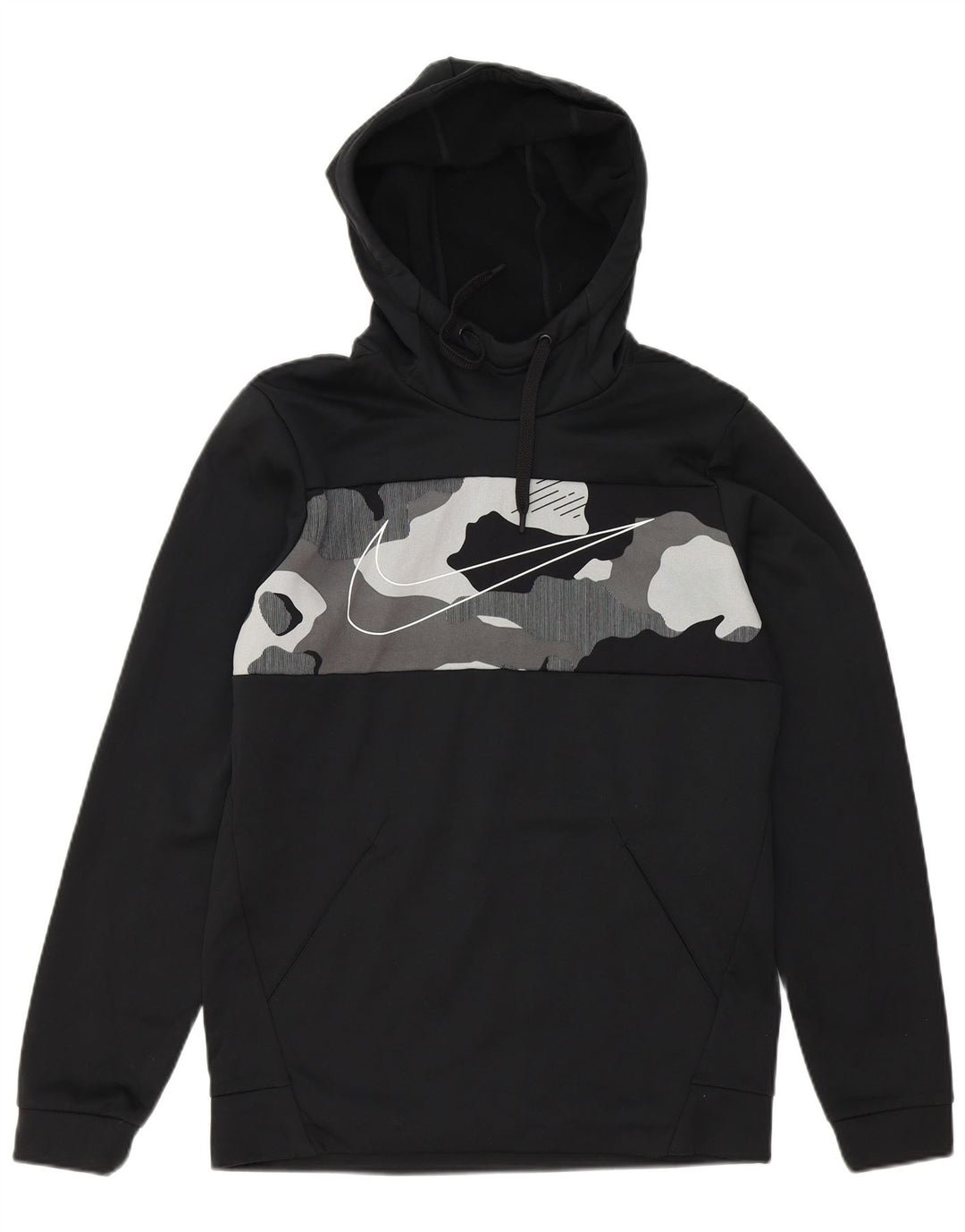 NIKE Mens Dri Fit Graphic Hoodie Jumper Small Black Camouflage Polyester