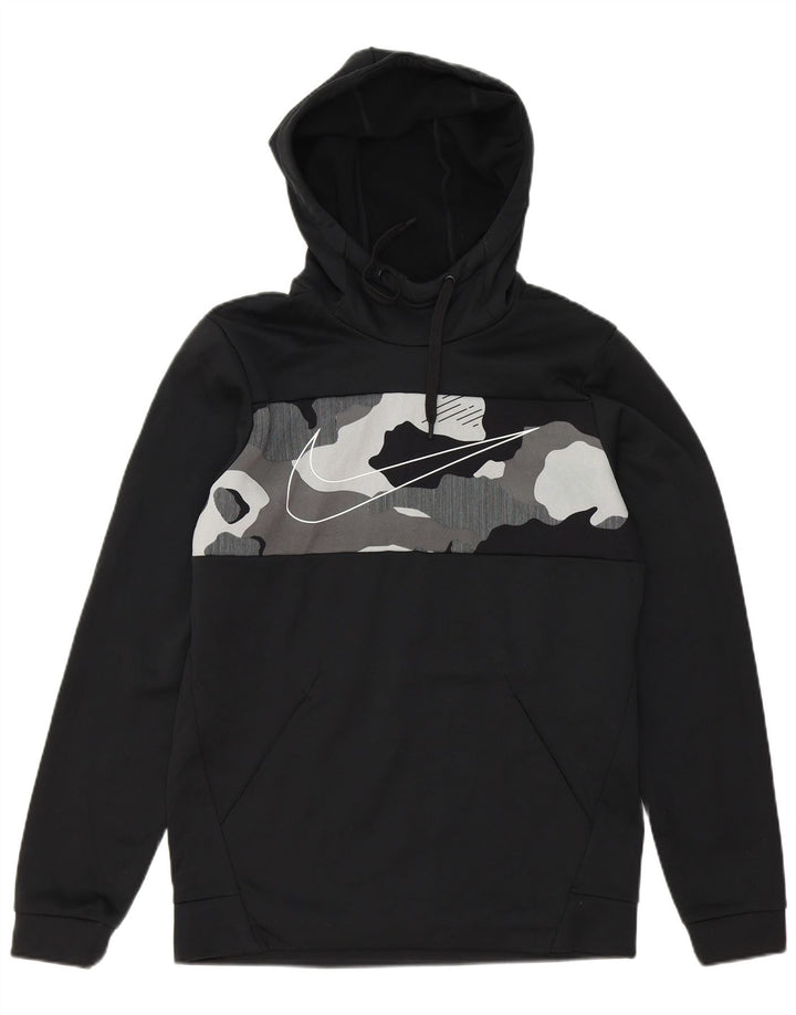 NIKE Mens Dri Fit Graphic Hoodie Jumper Small Black Camouflage Polyester