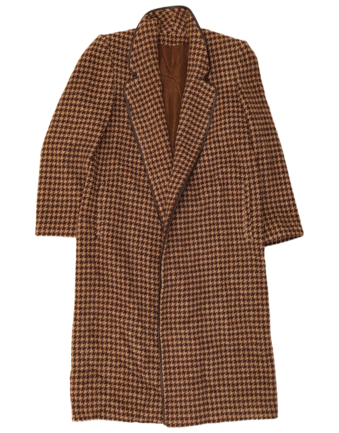 Soprabito aperto da donna vintage UK 12 pied de poule marrone medio