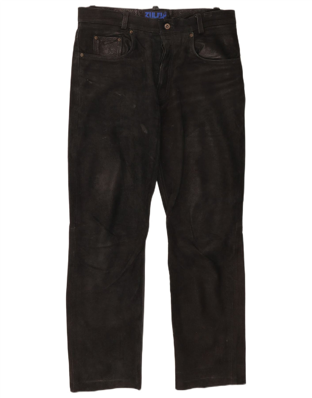 Pantaloni dritti in pelle vintage da uomo W37 L30 neri