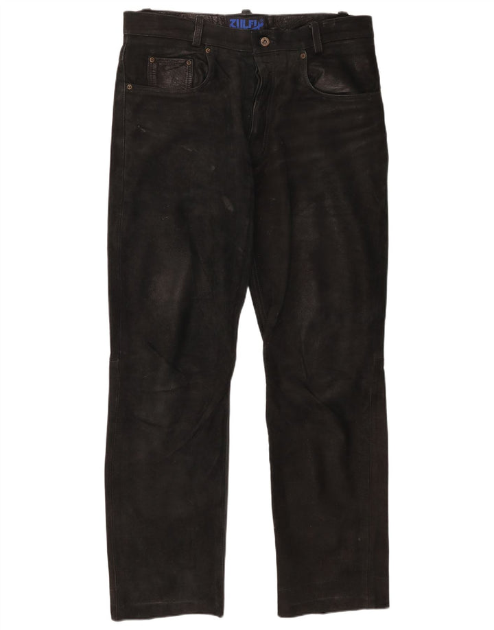 Pantaloni dritti in pelle vintage da uomo W37 L30 neri