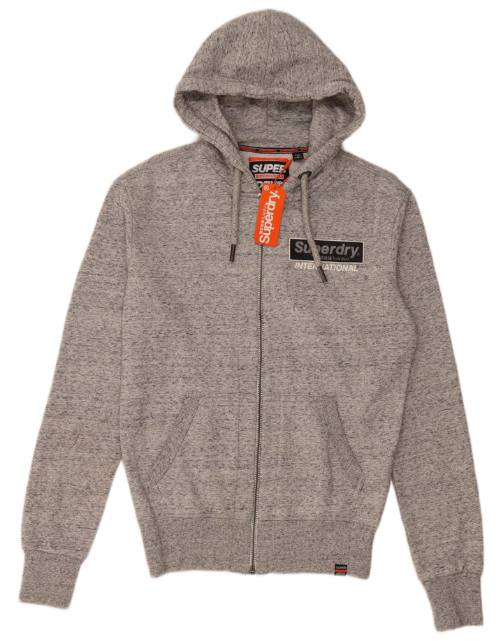 SUPERDRY Mens Graphic Loose Fit Zip Hoodie Sweater XS Grey Flecked Cotton