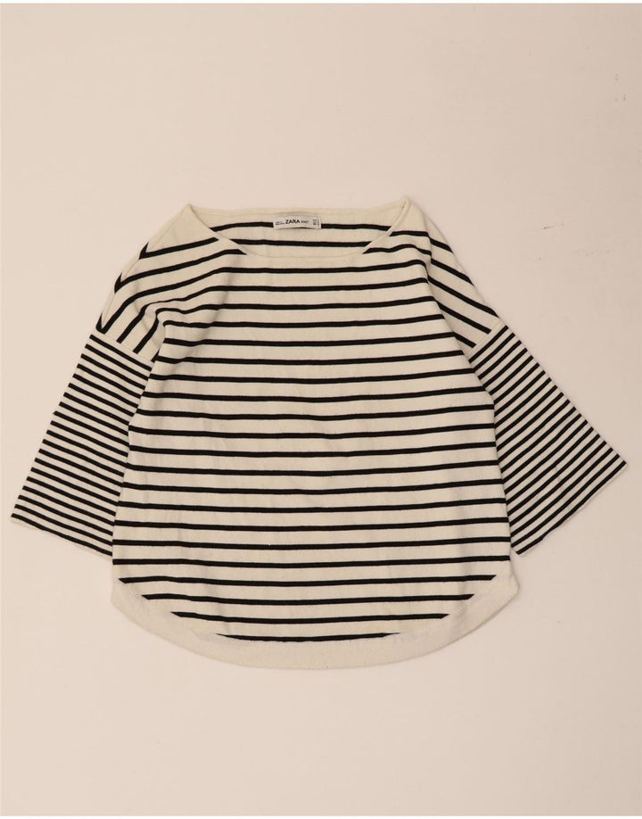 Top Zara da donna manica 3/4 UK 12 viscosa media bianca a righe nautica