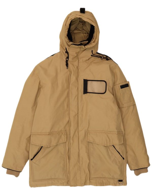 Museum Mens Hooded Padded Jacket UK 40 Large Beige Cotton
