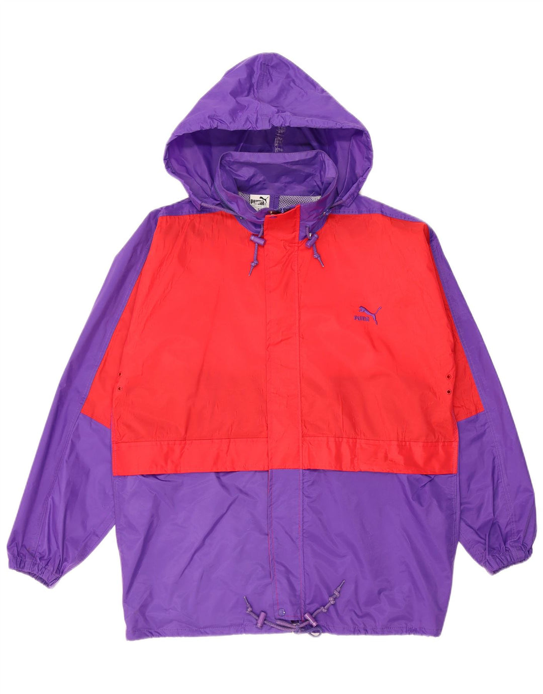 Giacca antipioggia oversize con cappuccio PUMA da uomo UK 36 Small Purple Colourblock