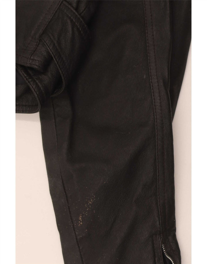 Giacca da motociclista in pelle corta da donna vintage UK 10 piccola pelle nera