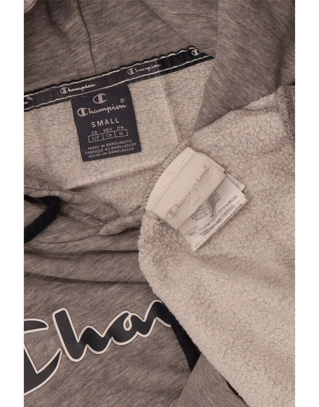 Maglione con cappuccio grafico da uomo CHAMPION piccolo in cotone chiazzato grigio