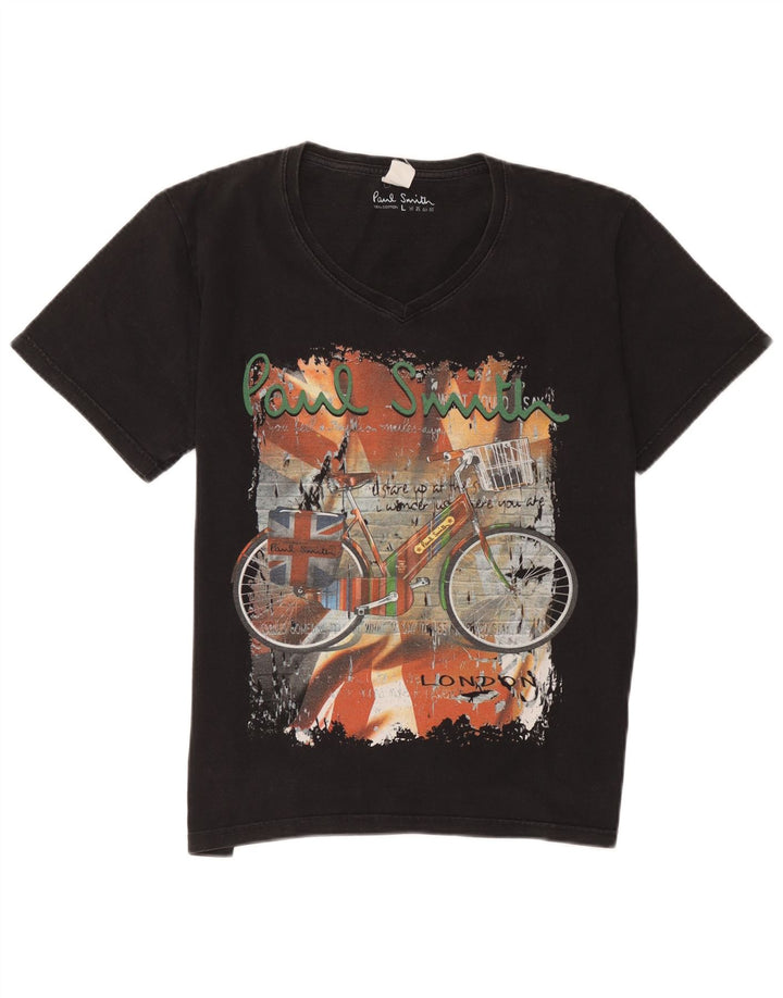 T-shirt grafica da uomo Paul Smith grande in cotone nero