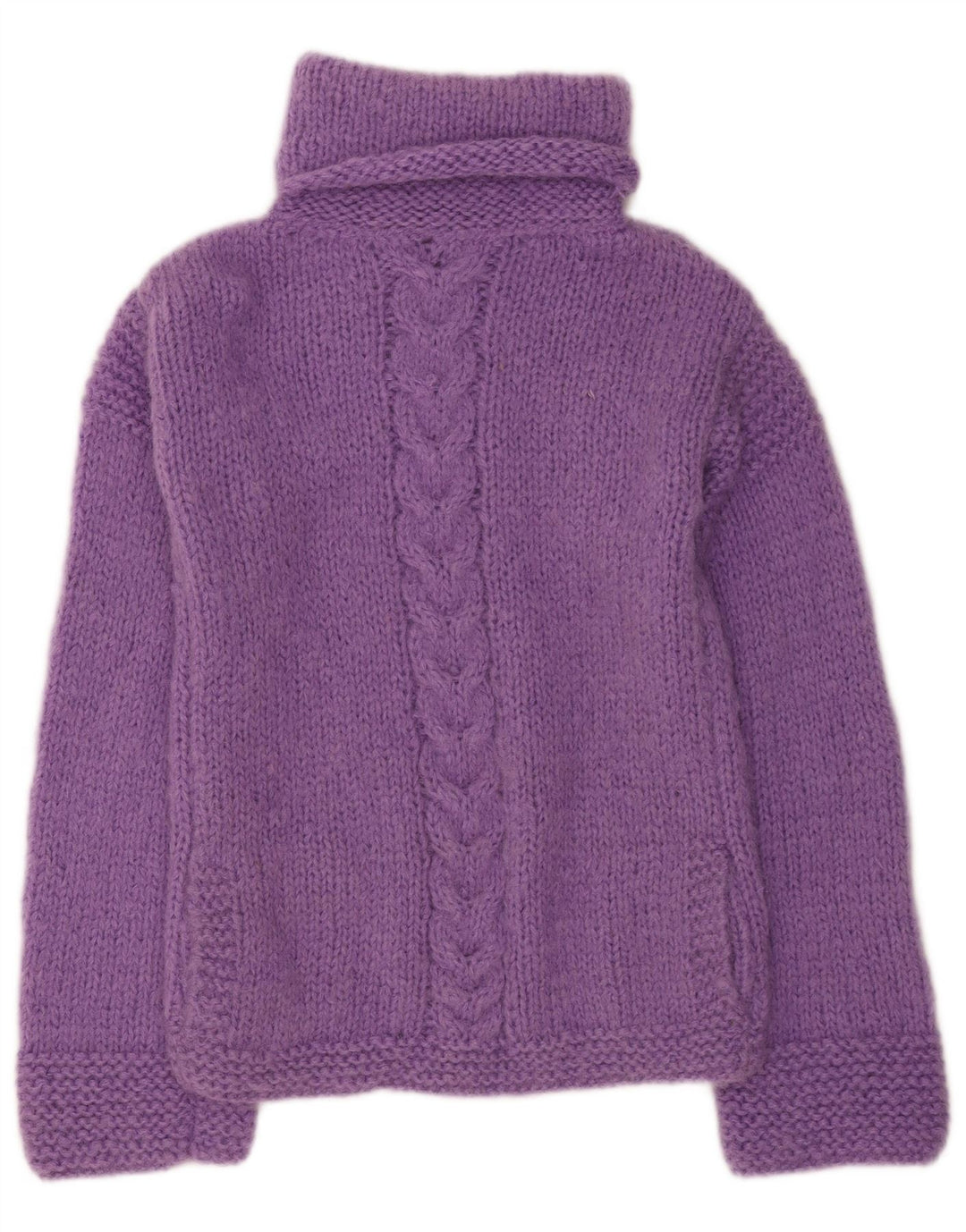 Maglione maglione vintage da donna con collo alto UK 12 Lana viola medio