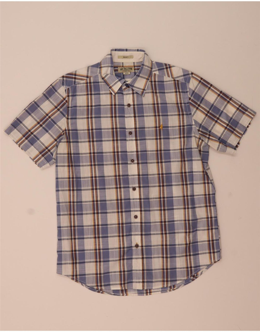 Camicia da uomo a maniche corte Regular Fit Marlboro Classics a quadri blu medio