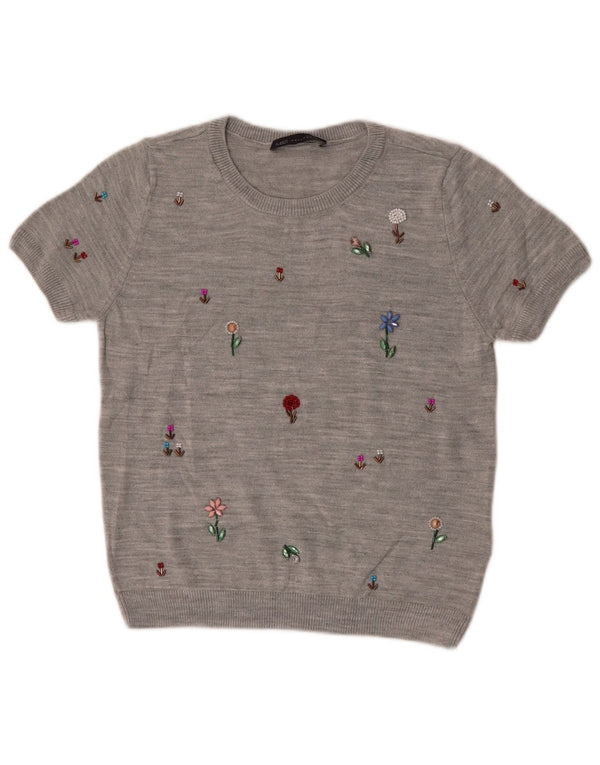 Maglione maglione girocollo corto da donna Marks & Spencer UK 10 piccolo grigio