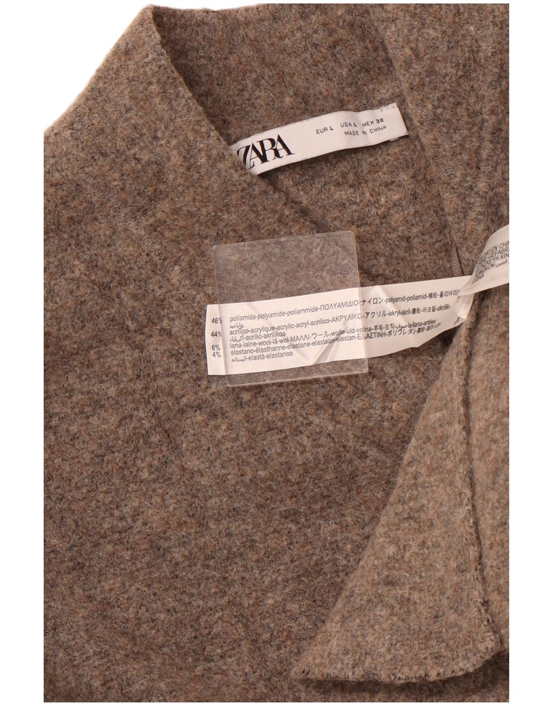 ZARA Maglione Cardigan Corto da Donna UK 14 Large Marrone Poliammide