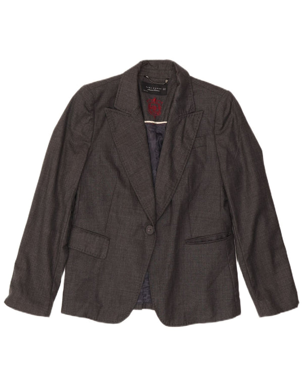 Giacca blazer a 1 bottone da donna Zara US 8 in lana grigio medio