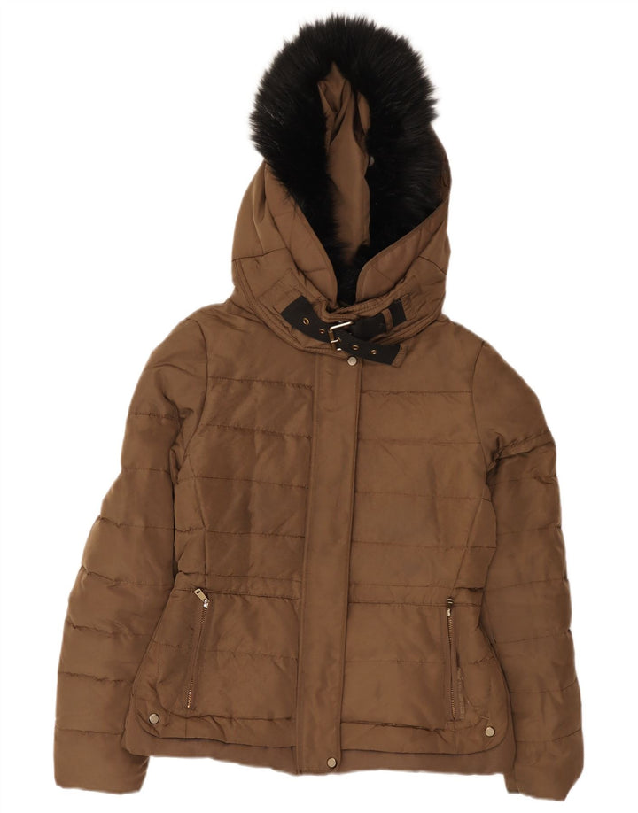 Giacca imbottita con cappuccio da donna Zara UK 14 Marrone medio