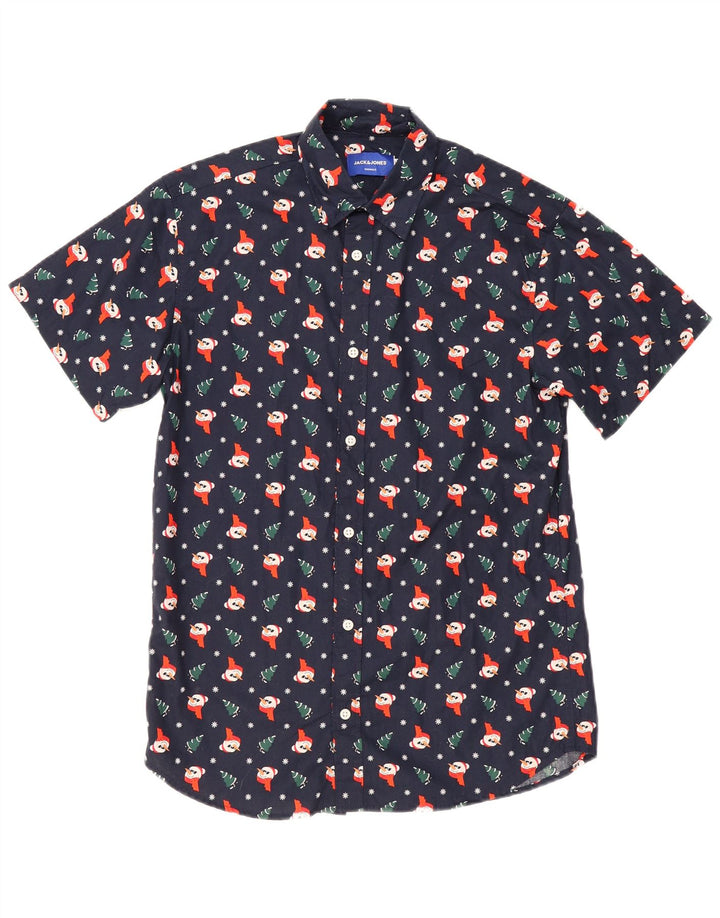 Camicia da uomo con motivo astratto Jack & Jones piccola blu navy natalizia