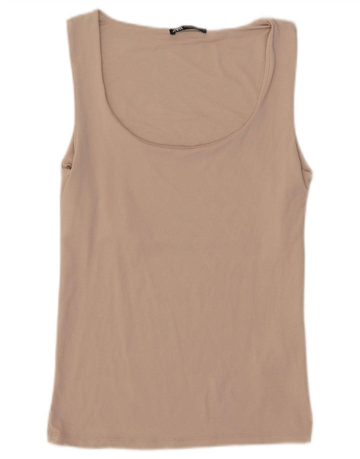 Canotta Donna Zara UK 12 Beige Medio Poliammide