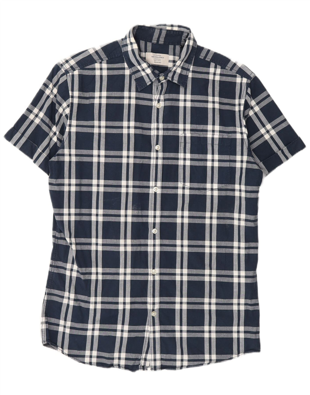 Camicia a maniche corte da uomo Jack & Jones in cotone a quadri blu navy medio