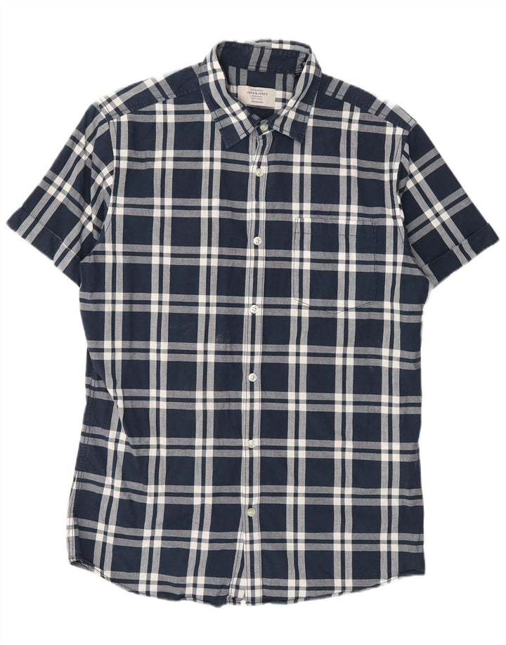 Camicia a maniche corte da uomo Jack & Jones in cotone a quadri blu navy medio