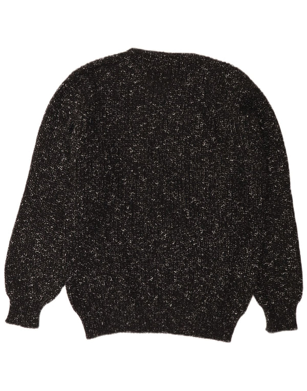 Maglione maglione girocollo vintage da uomo XL in lana screziata nera