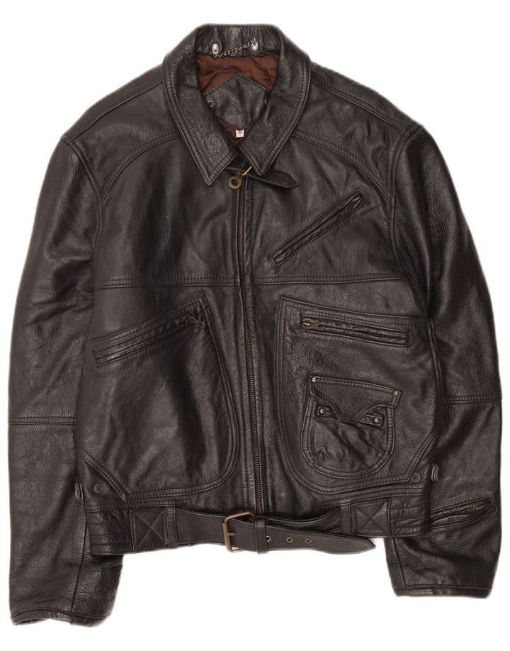 Giacca in pelle vintage da uomo UK 38 media nera