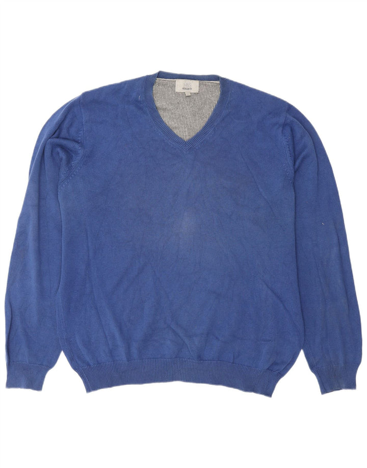 Maglione da uomo Marks & Spencer vestibilità regolare con scollo a V grande cotone blu
