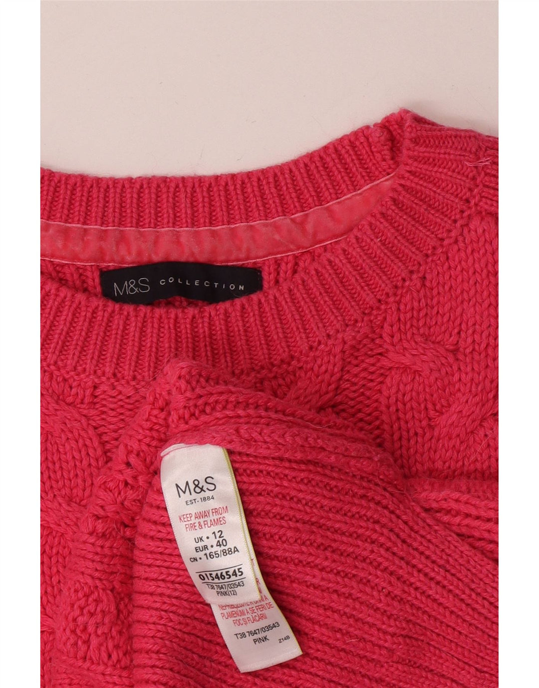 Maglione maglione con scollo a barca da donna Marks & Spencer UK 12 Cotone rosa medio