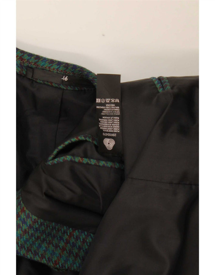 Giacca blazer vintage da uomo a 2 bottoni IT 46 piccolo verde pied de poule in lana vergine