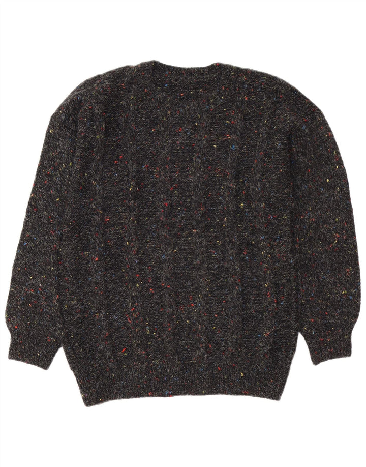Maglione maglione girocollo da uomo vintage grande nero screziato