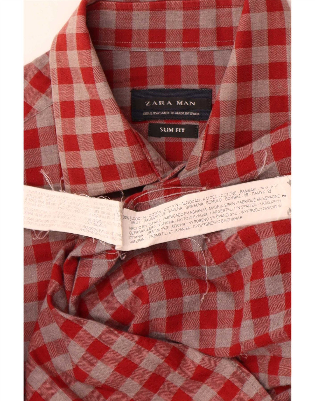 Camicia Zara da uomo slim fit piccola in cotone a quadretti rossi