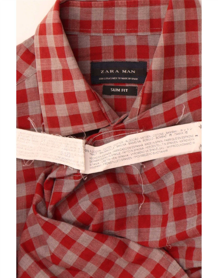Camicia Zara da uomo slim fit piccola in cotone a quadretti rossi