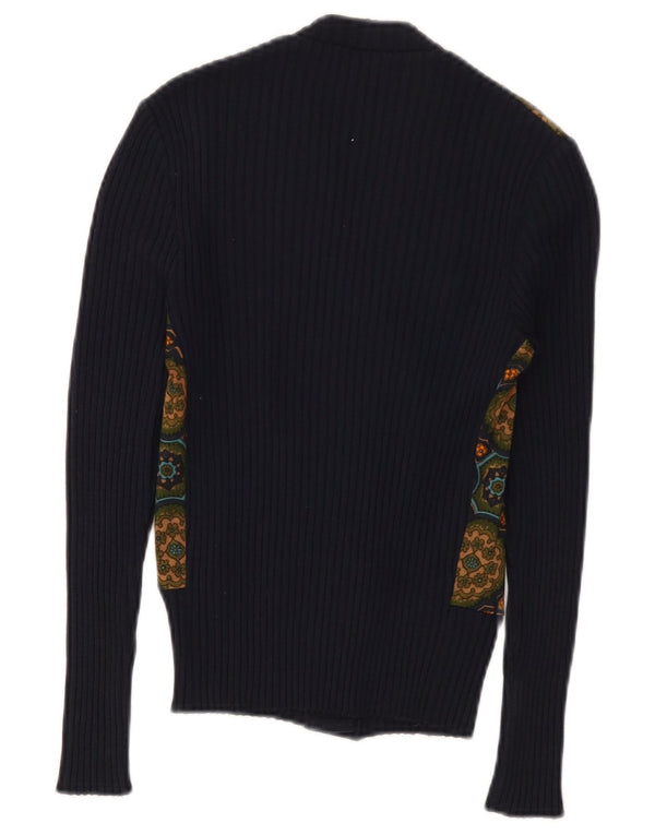 LUISA SPAGNOLI Womens Cardigan Sweater UK 6 XS Navy Blue Floral