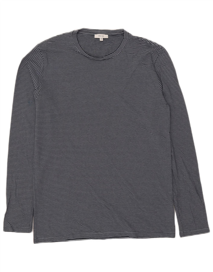 Top da uomo Reiss a maniche lunghe in cotone a righe medie blu navy