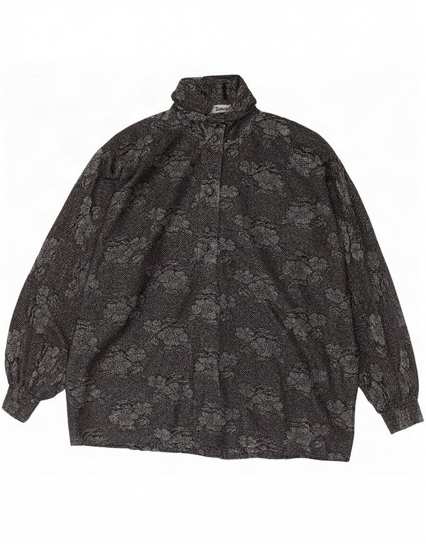 Camicetta vintage da donna a maniche lunghe trasparente UK 18 XL Nero floreale