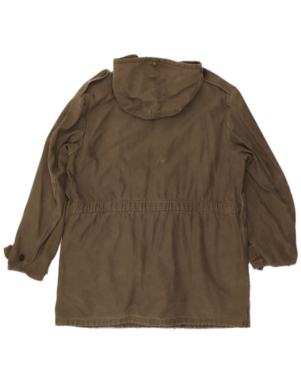 Giacca militare con cappuccio vintage da uomo UK 42 XL Cachi