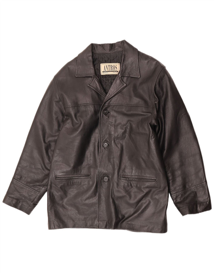 antros Giacca blazer in pelle da uomo a 3 bottoni UK 40 grande in pelle nera
