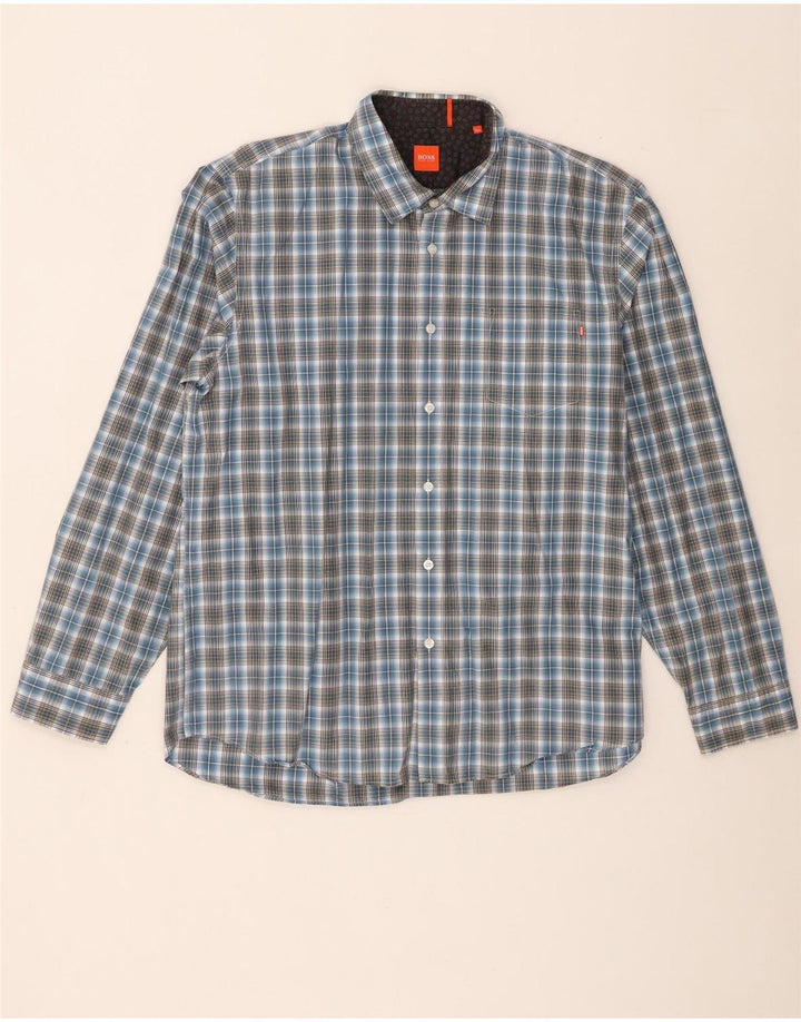 Camicia da uomo Hugo Boss 2XL in cotone a quadri blu