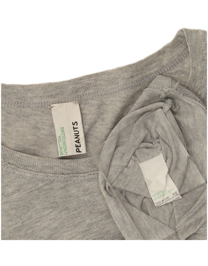BENETTON Top grafico da donna Peanuts manica lunga UK 6 XS cotone grigio