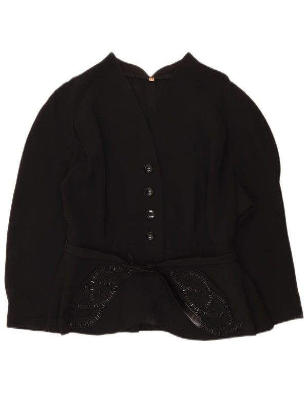 Giacca blazer vintage da donna a 4 bottoni con maniche a 3/4 IT 44 media nera