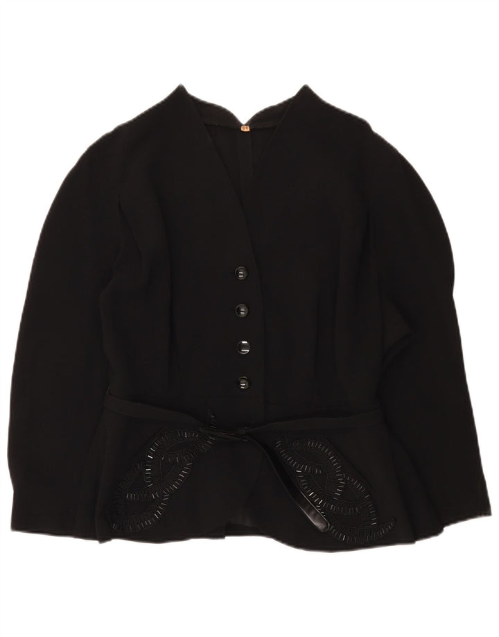 Giacca blazer vintage da donna a 4 bottoni con maniche a 3/4 IT 44 media nera