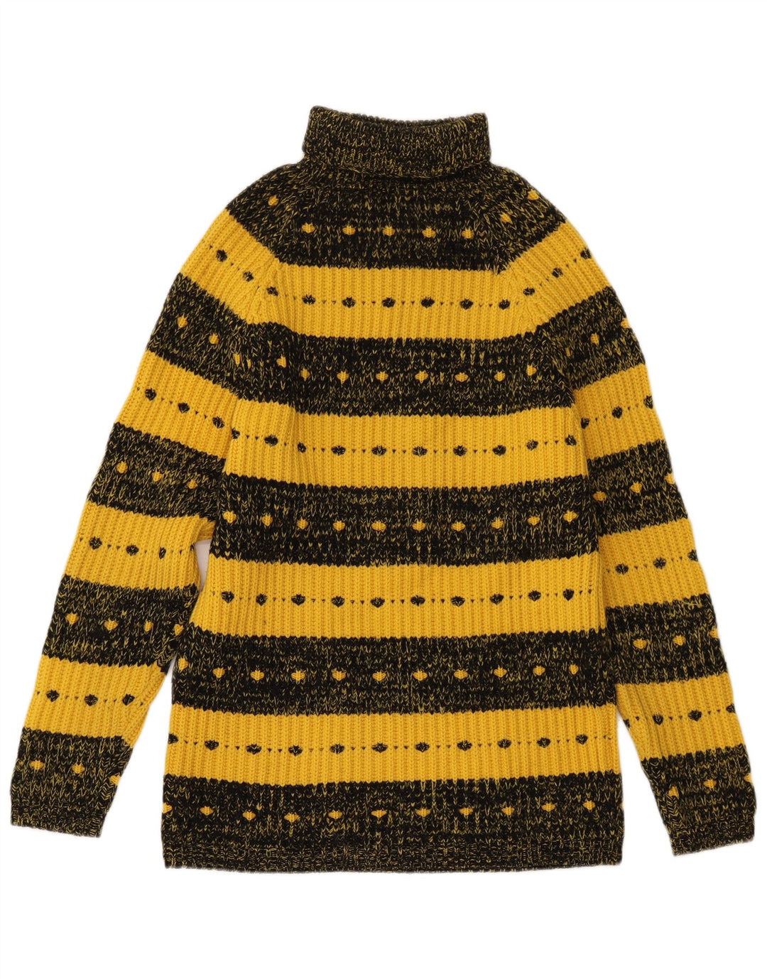 Maglione maglione collo alto da donna VINTAGE UK 12 a righe gialle medie