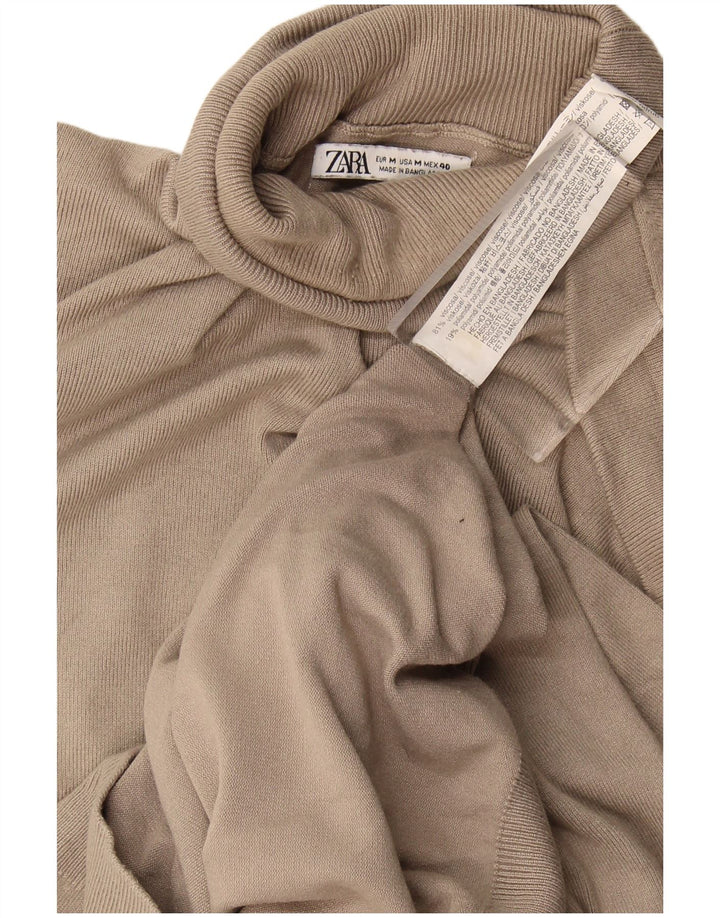 Maglione maglione collo alto da donna Zara UK 14 Viscosa beige medio