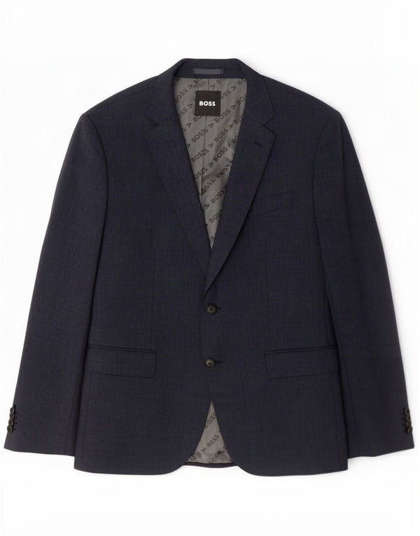 Giacca blazer da uomo a 2 bottoni Hugo Boss UK 52 XL lana a quadri blu navy