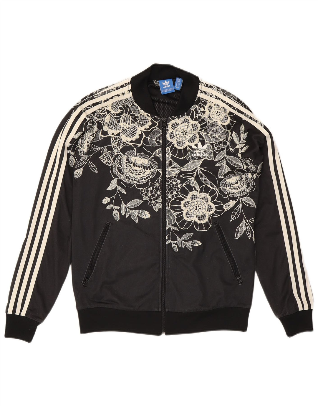 Giacca da ginnastica grafica da donna Adidas UK 10 Small Black Floral