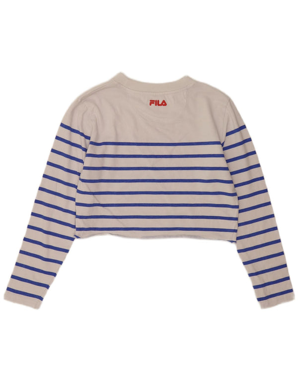 Fila Donna Crop Graphic Top Manica Lunga UK 14 Medio Bianco a Righe