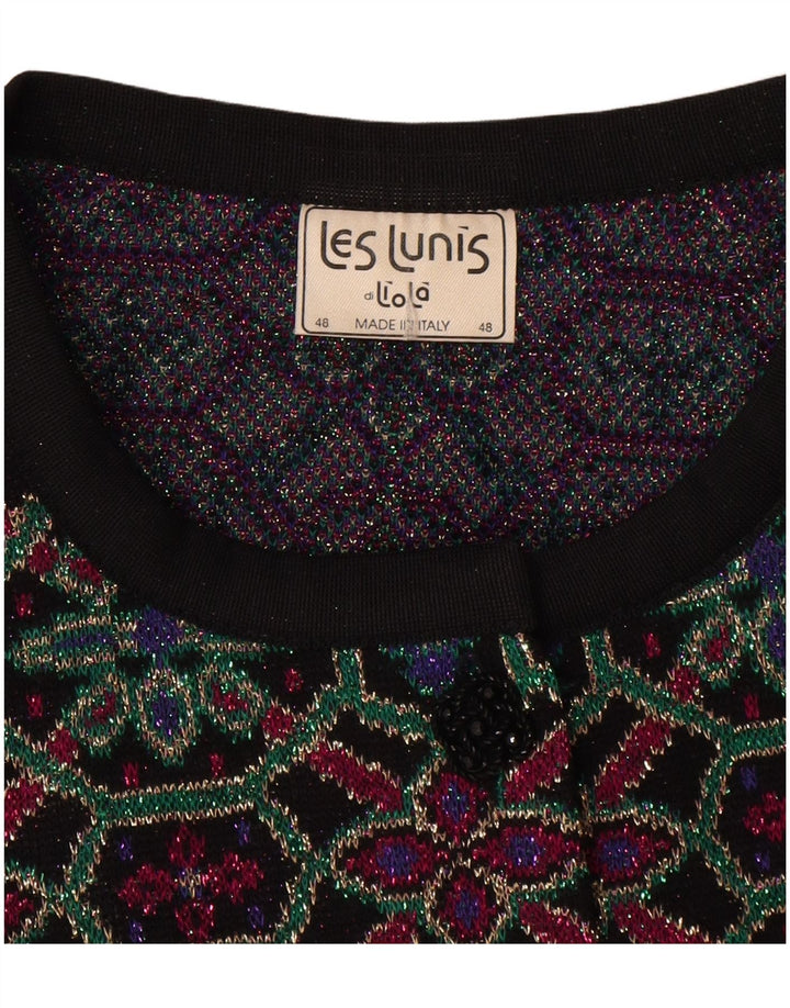 Maglione cardigan da donna Les Lunis IT 48 XL Lana geometrica multicolore